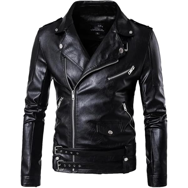 HZCX FASHION Men's Side Zipper Slim Faux Leather Jackets PU